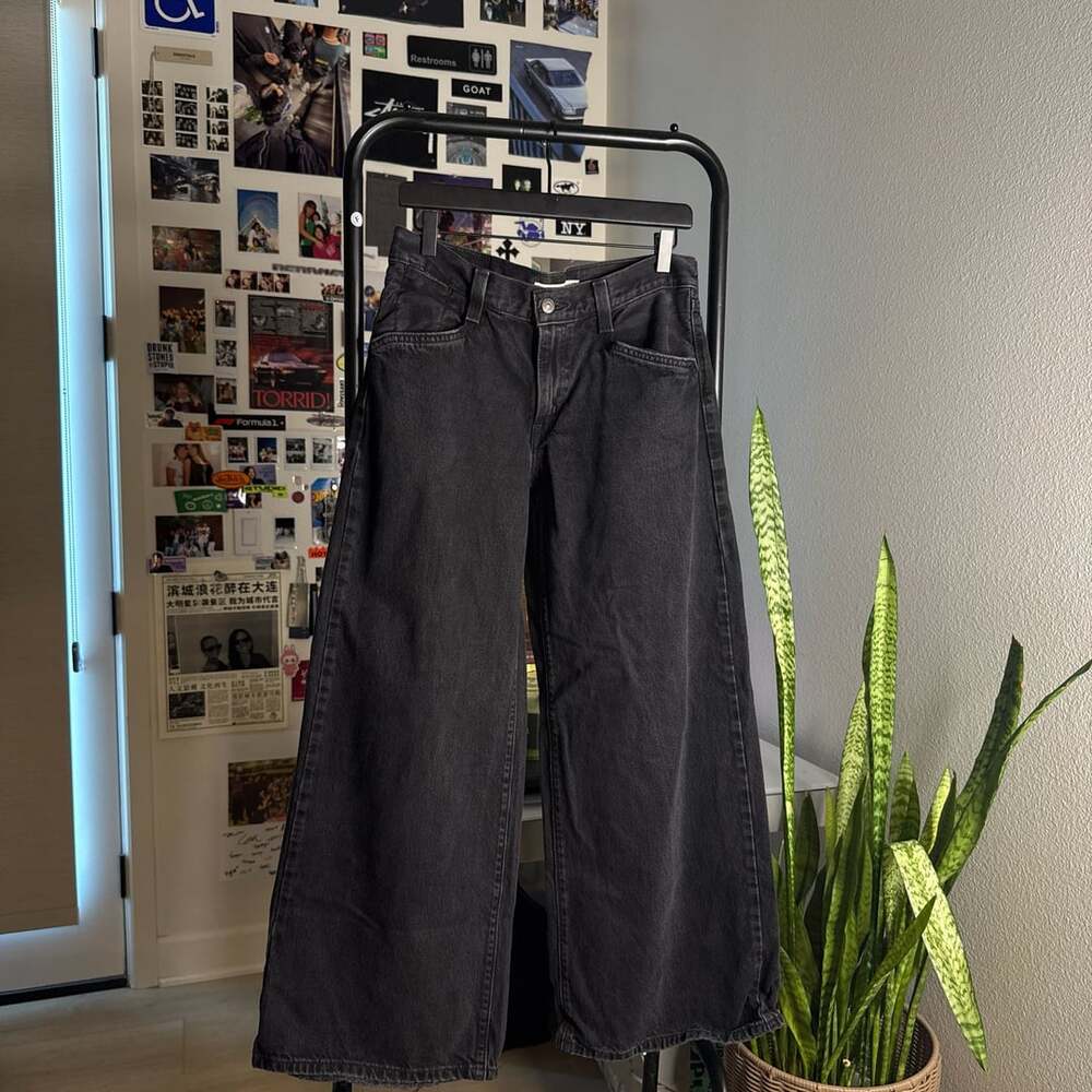 Levis 94 Baggy Wide Leg Low Rise Jeans Size 28 Black Denim